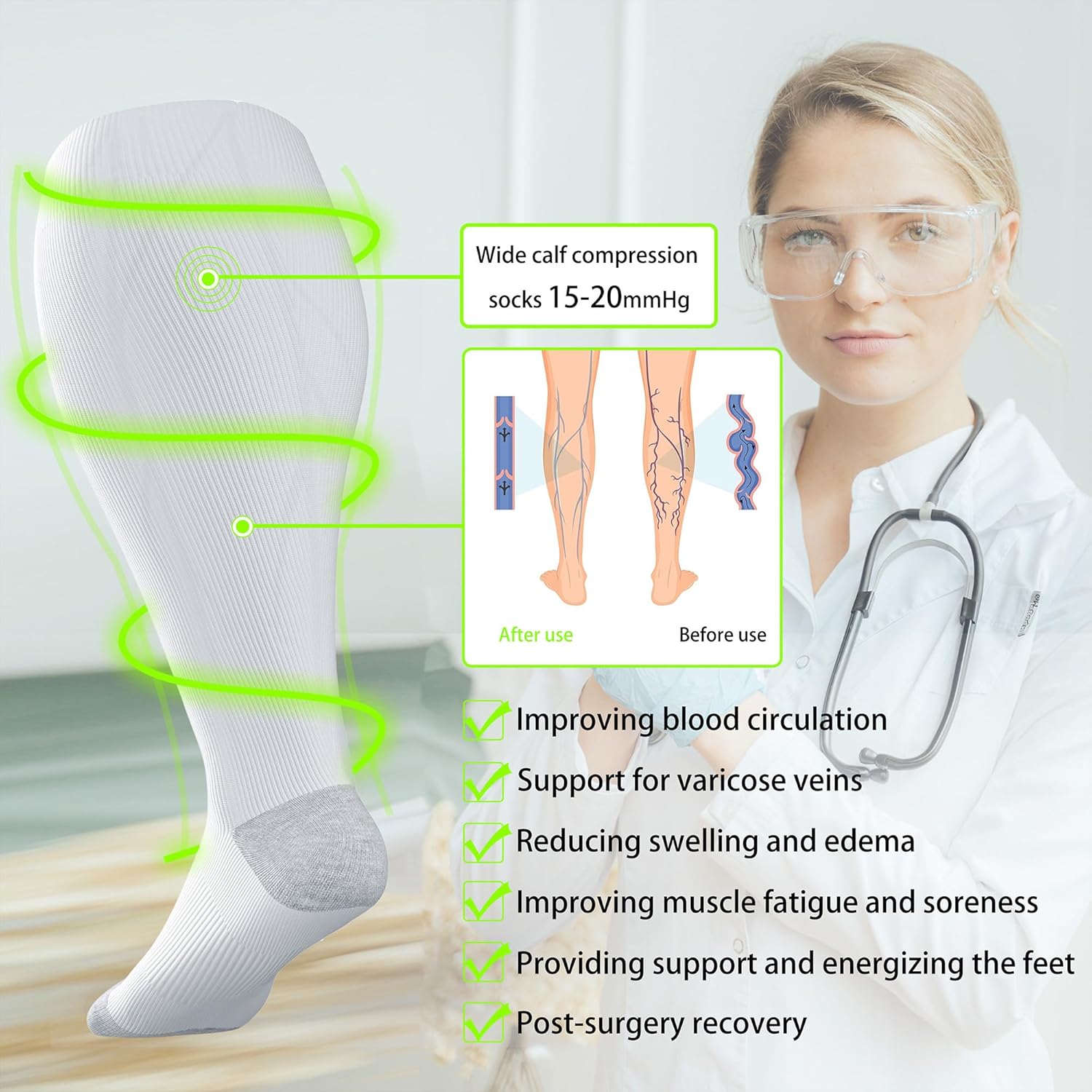 Thumbnail 5 de LEVSOX Wide Calf Compression Socks for Women & Men Plus Size (15-20mmHg) Knee High