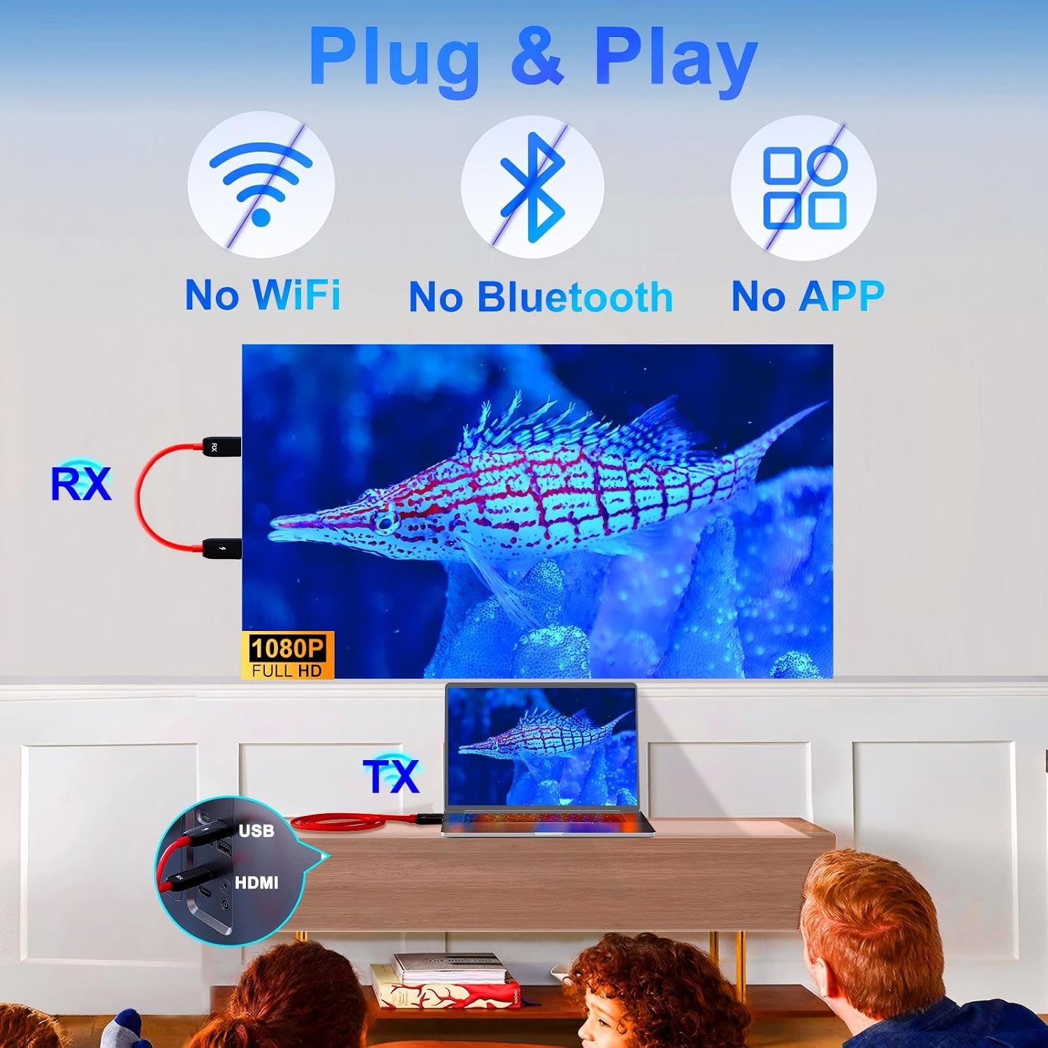 Detalle de LXJADAP hdmi sans fil Wireless HDMI Extender, 5GHz, 1080p Audio/Video