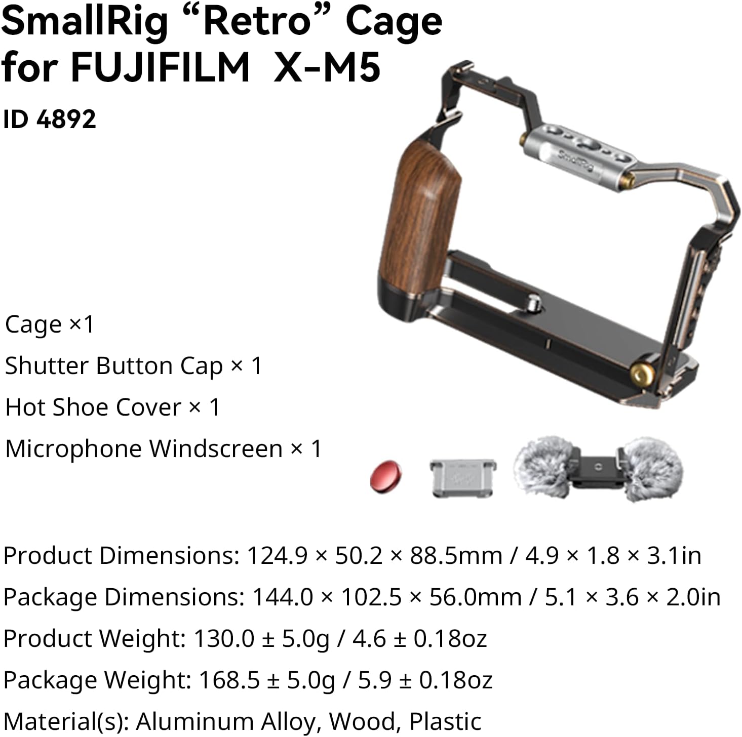 Thumbnail 6 de SmallRig Retro Cage for FUJIFILM X-M5 with Built-in Wooden Handgrip and Arca Quick Release Plate (4892)