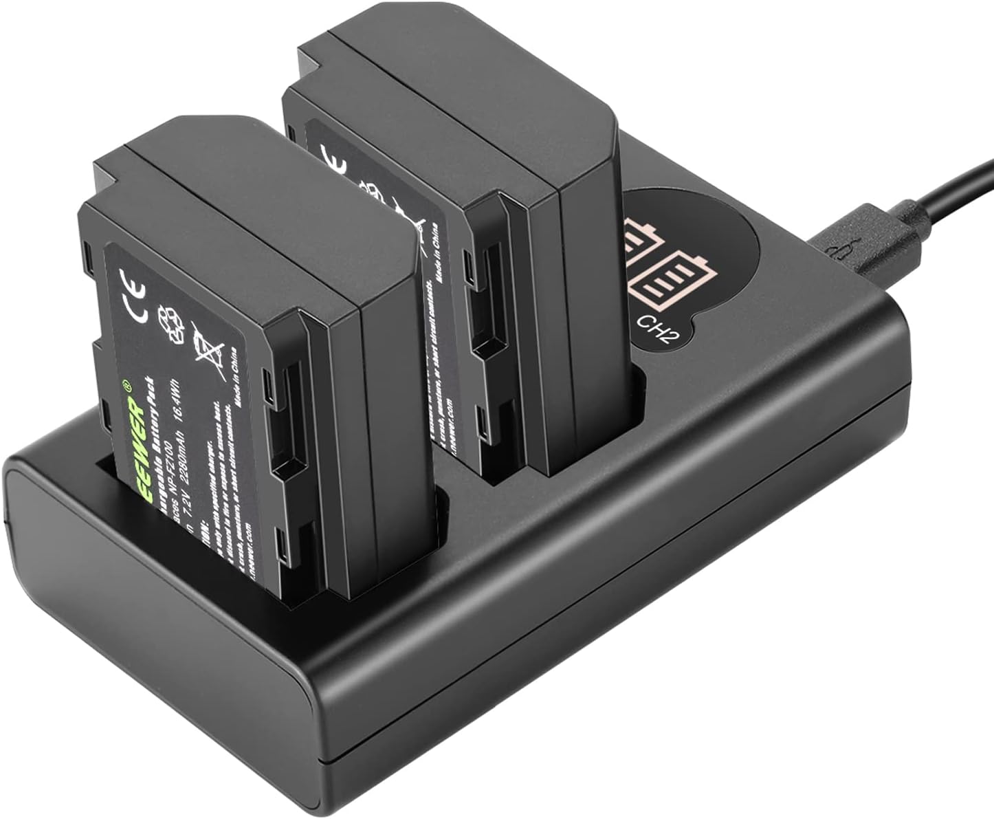 Detalle de NEEWER NP-FZ100 : kit chargeur double USB + 2 batteries de remplacement (2280 mAh) pour appareils Sony