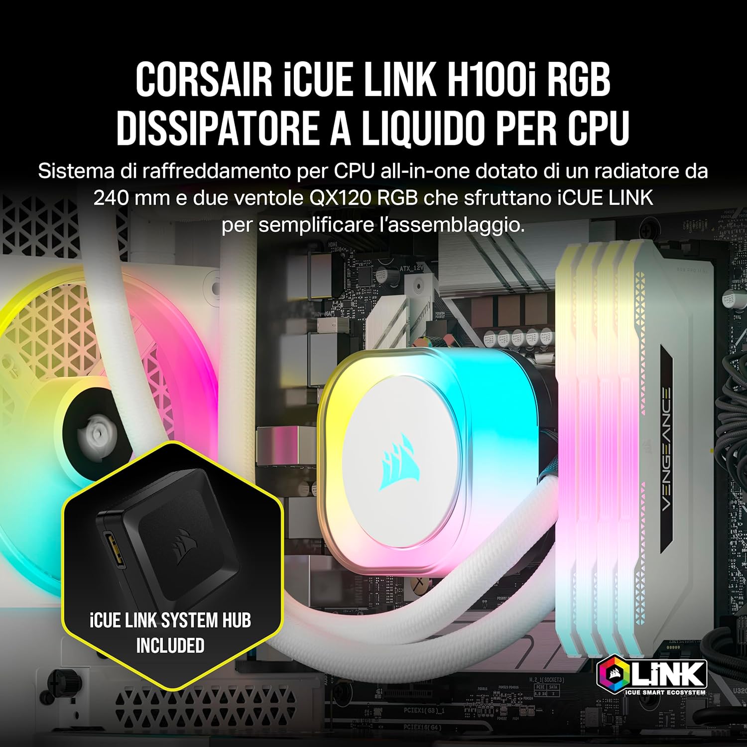 Thumbnail 1 de CORSAIR iCUE LINK H100i RGB Dissipatore AIO 240 mm: raffreddamento silenzioso con gestione cablaggi avanzata