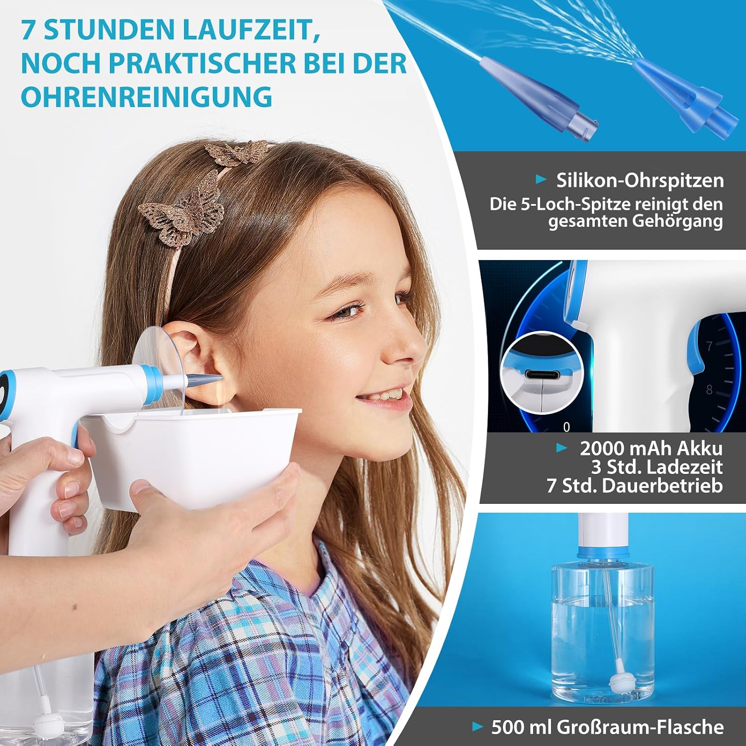 Detalle 2 de Ohrenselbstreiniger Ohrenschmalz Entferner Sicherheits-Ohrendusche Blau-Weiß