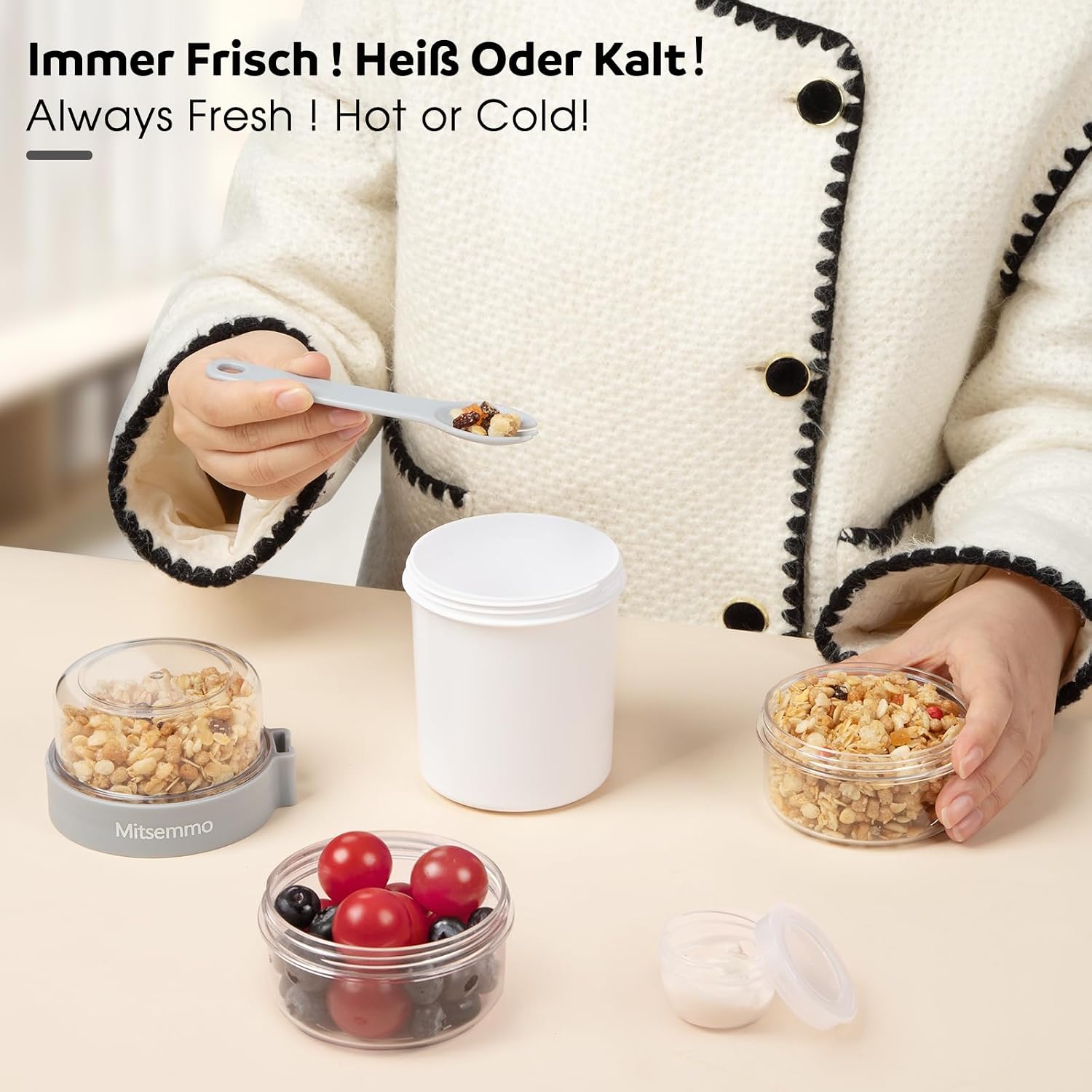 Detalle 1 de Mitsemmo Yoghurt to Go-beker 560 + 230 ml met lepel en draaideksel
