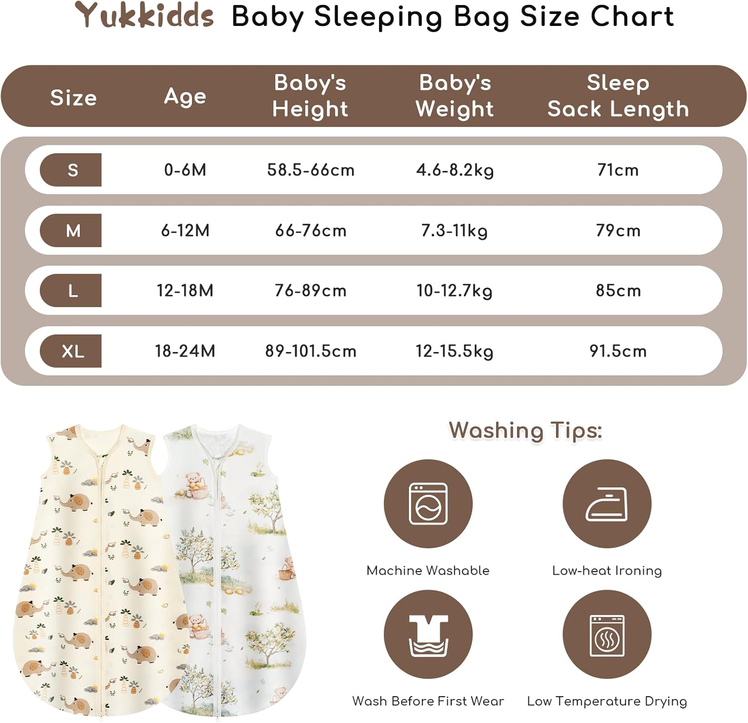 Detalle de Yukkidds Baby Sleeping Bag 0.5 Tog – 100% Cotton, Lightweight Breathing Sleep Sack (2 Pack, Beige Elephant)