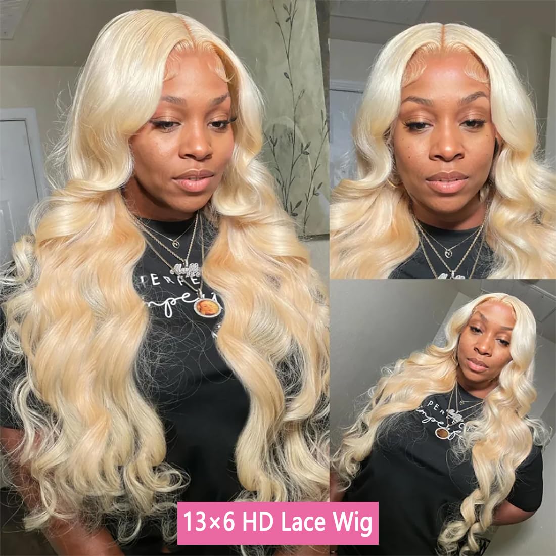 Detalle 2 de Jewhaut 613 13x6 Lace Front Wig Human Hair 28 Inch Body Wave Blonde 613 HD Transparent Lace Frontal Wig