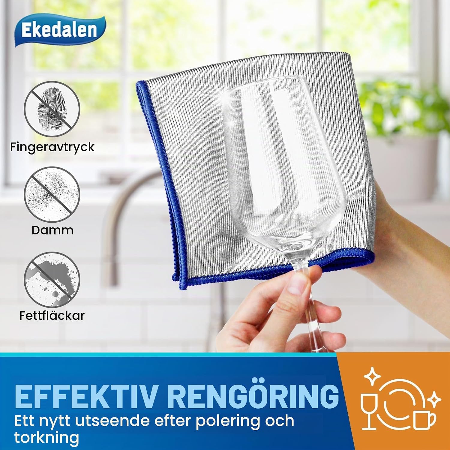 Detalle 2 de Ekedalen 2-i-1 mikrofiberduk, dubbelsidig, 400 GSM, 30 × 30 cm, 6-pack