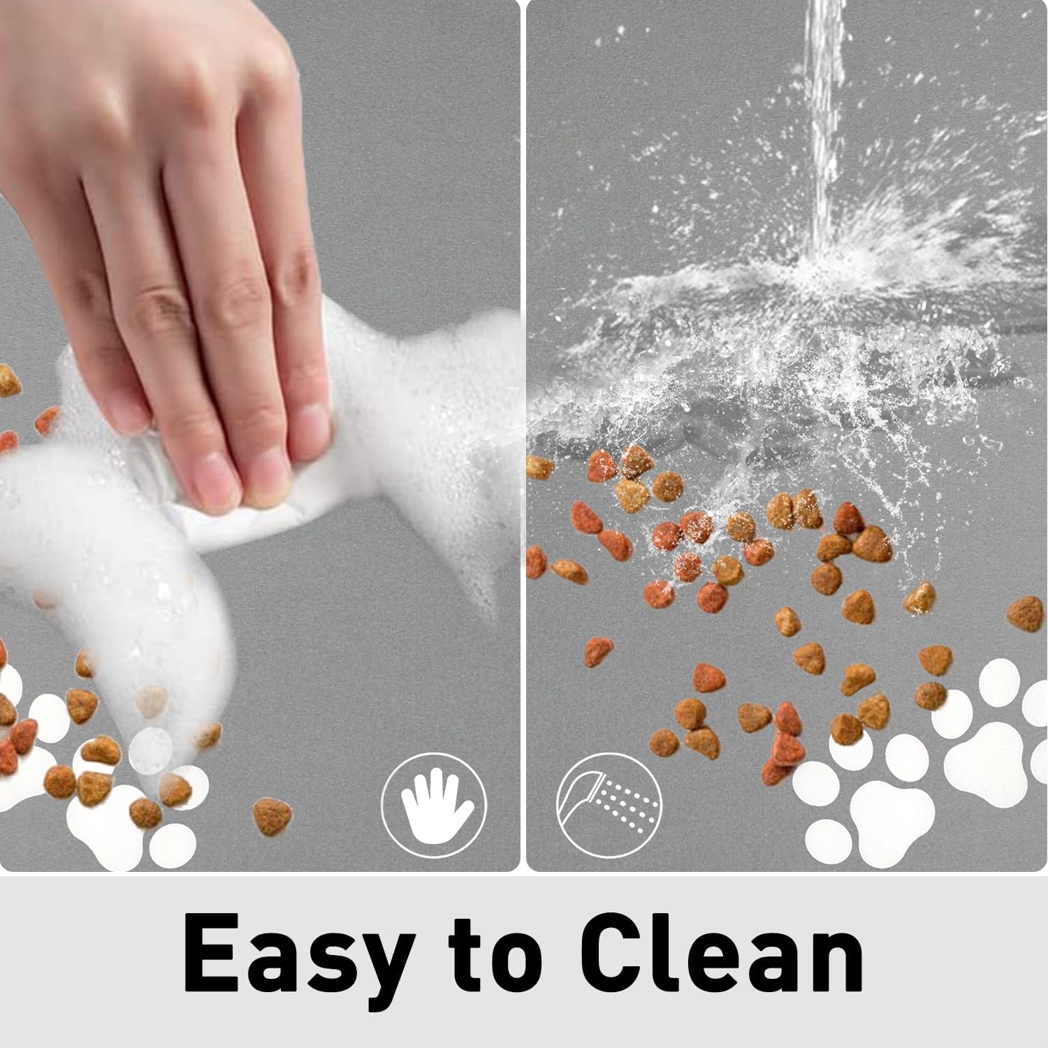 Thumbnail 6 de Lurowo Pet Feeding Mat Super Absorbent Dog & Cat Bowl Mat (Light Grey, 43 x 75cm) – Two Pairs of Paws Pattern