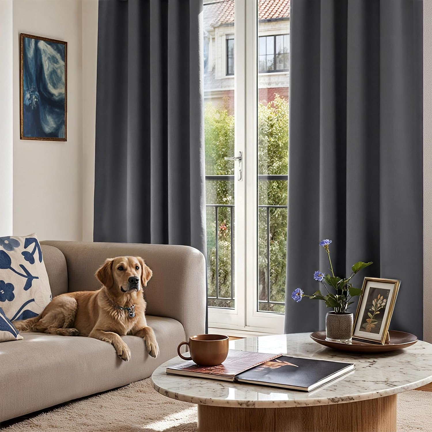 Detalle de TOPICK Blackout Curtains for Bedroom — Grey, 2 Panels, 55" x 69" with Metal Eyelets