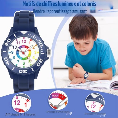 Detalle de GUUMUXIN Montre pour Enfants – Montre Éducative Analogique 5–16 ans, Grand Cadran Multicolore