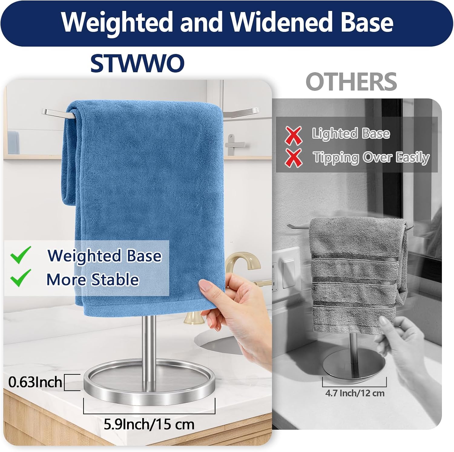 Detalle de STWWO Hand Towel Holder Stand, Brushed Nickel
