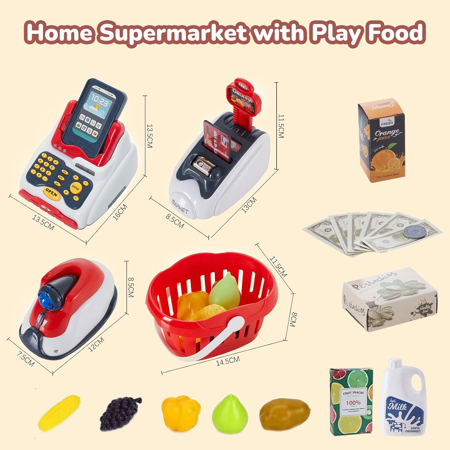 Detalle 2 de Qivange kids toy cash register set with scanner, music & play money (age 3+)