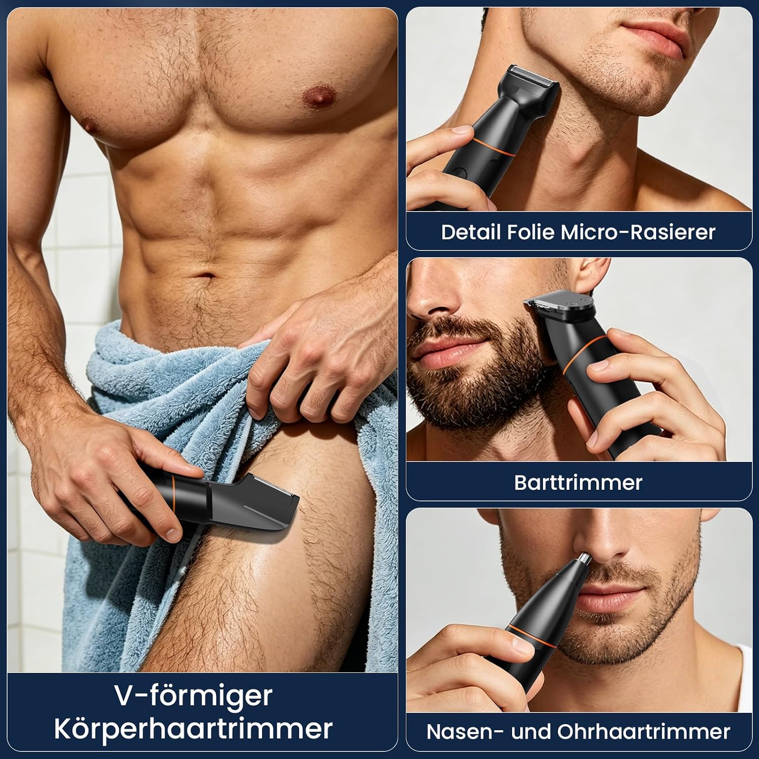 Detalle de MAXGROOM Intimrasierer Mann – 4-in-1 Rasierer für Intimbereich, Brust, Achseln und mehr (IPX6, LED-Anzeige)