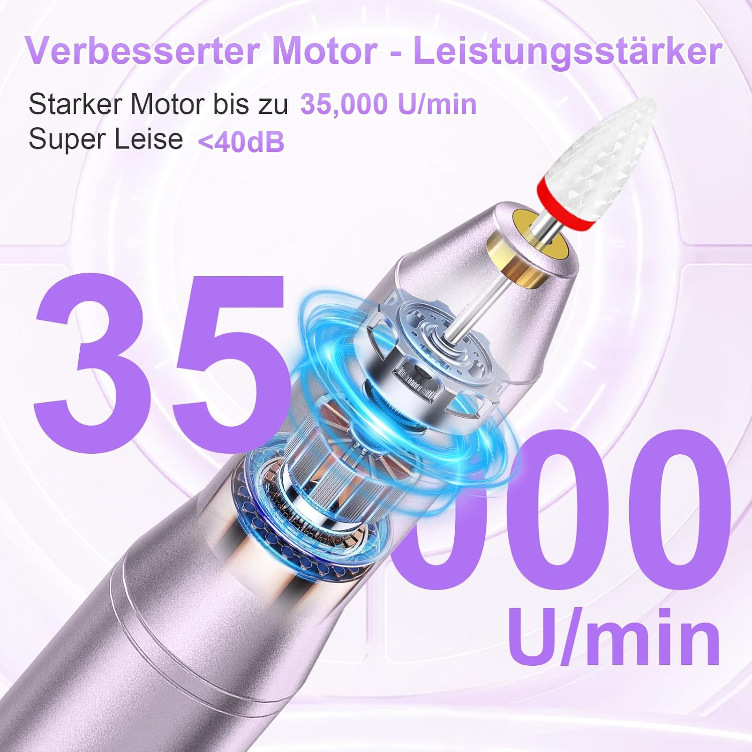 Detalle de POFIBO Nagelfräser Kabellose Elektrische Nagelfeile – 12 in 1, 5 Geschwindigkeiten, LCD, 35000 U/min, Leichtgewicht für Nägel & Acrylnägel