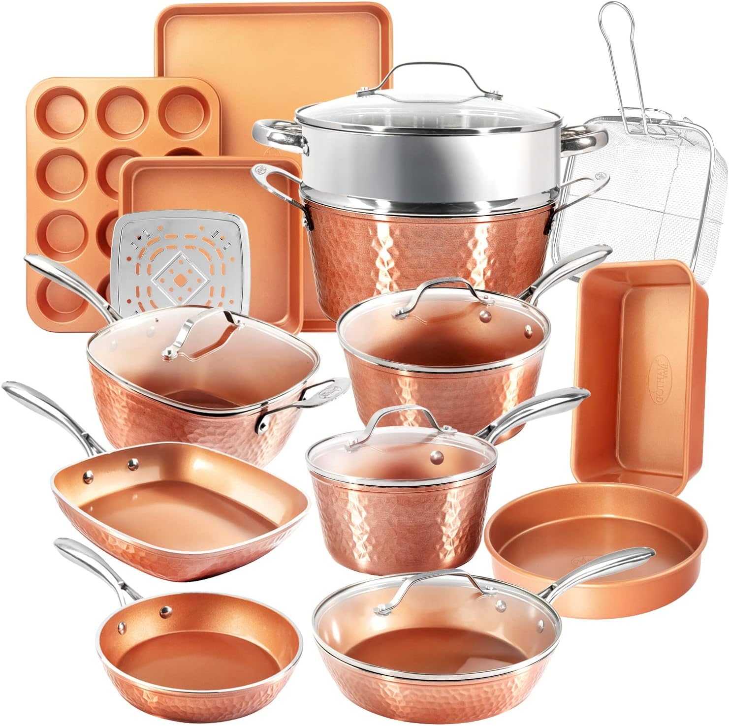 Gotham Steel Hammered 20 Pc Ceramic Cookware Set