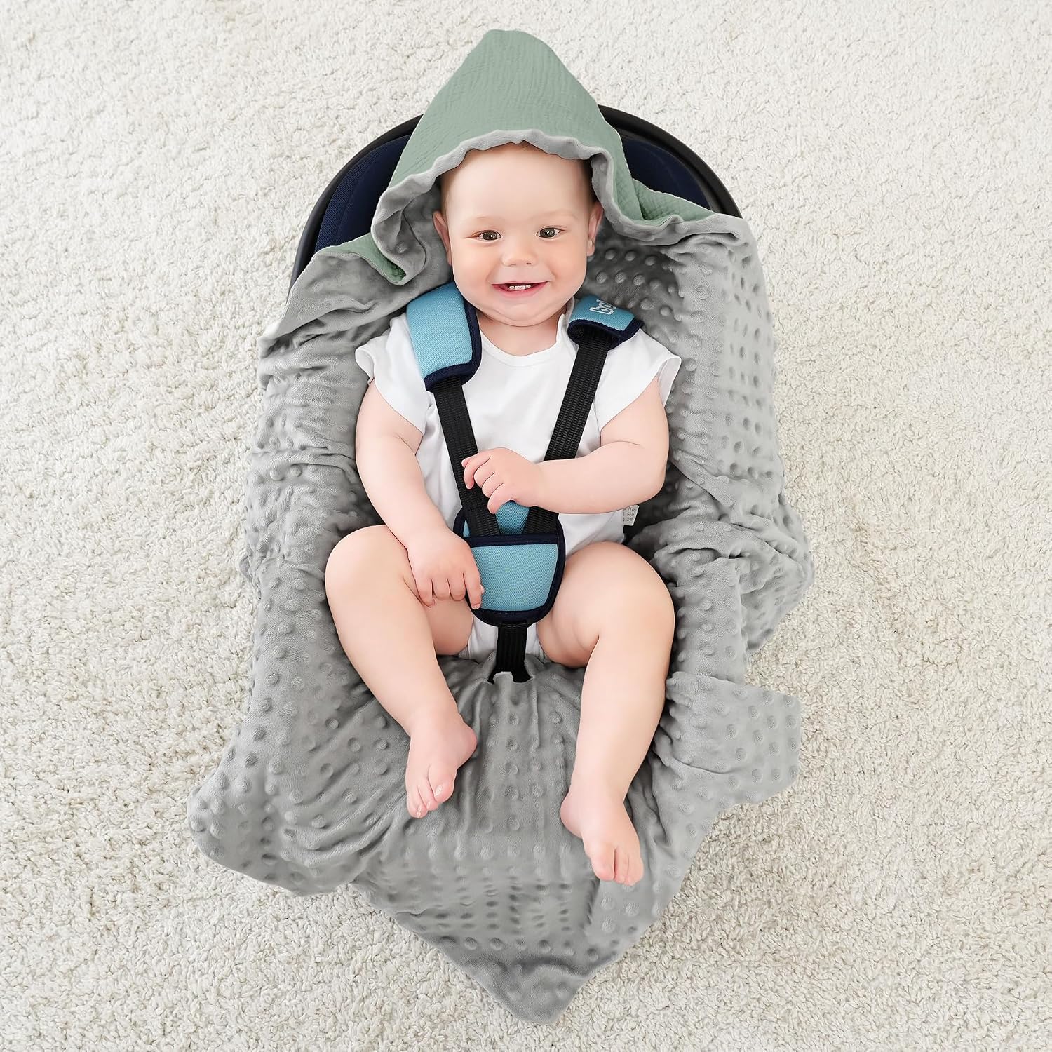 Thumbnail 5 de Susurration Couverture enveloppante Bébé – Chancelière 90 × 90 cm Vert pour Poussette, Landau et Siège Auto
