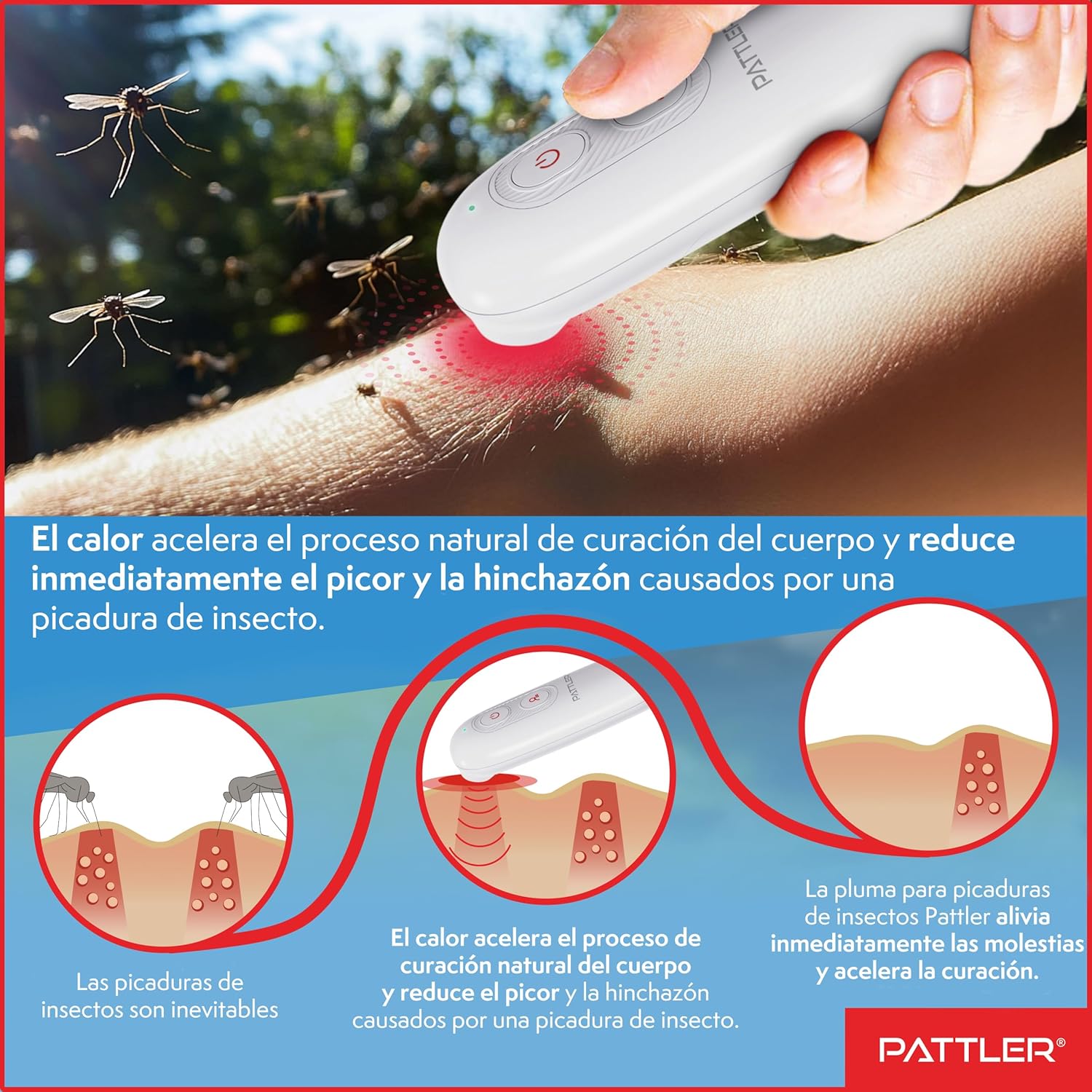 Detalle de PATTLER Dispositivo eléctrico para picaduras de mosquitos con calor (lápiz de alivio)