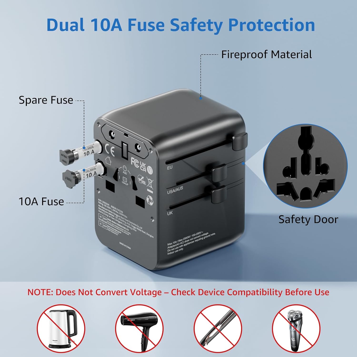 Thumbnail 5 de Universal Travel Adapter Plug with 5 USB Ports (70W PD, 3 Type-C + 2 USB-A) for UK, US, EU & more