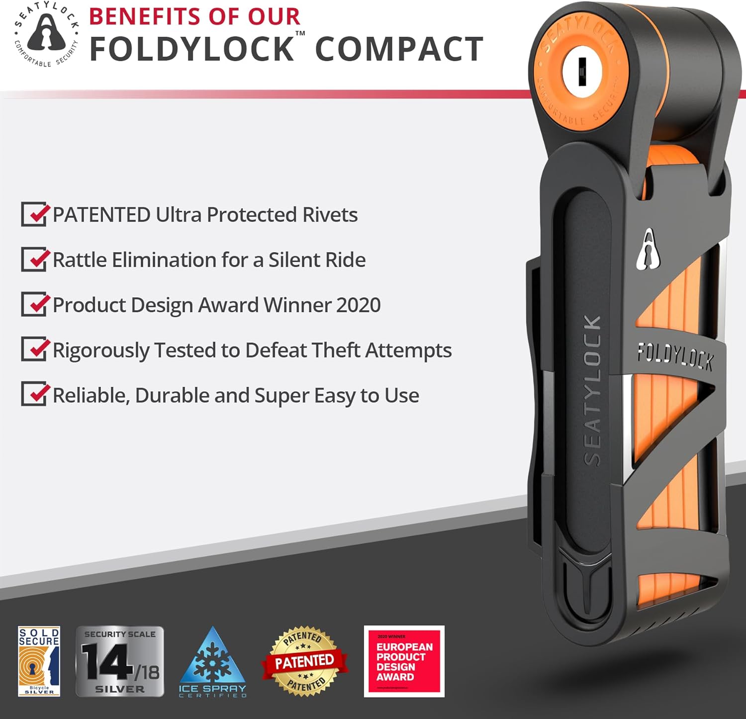 Thumbnail 1 de FoldyLock Compact Folding Bike Lock – 85 cm, Award-Winning High Security with Key & Case