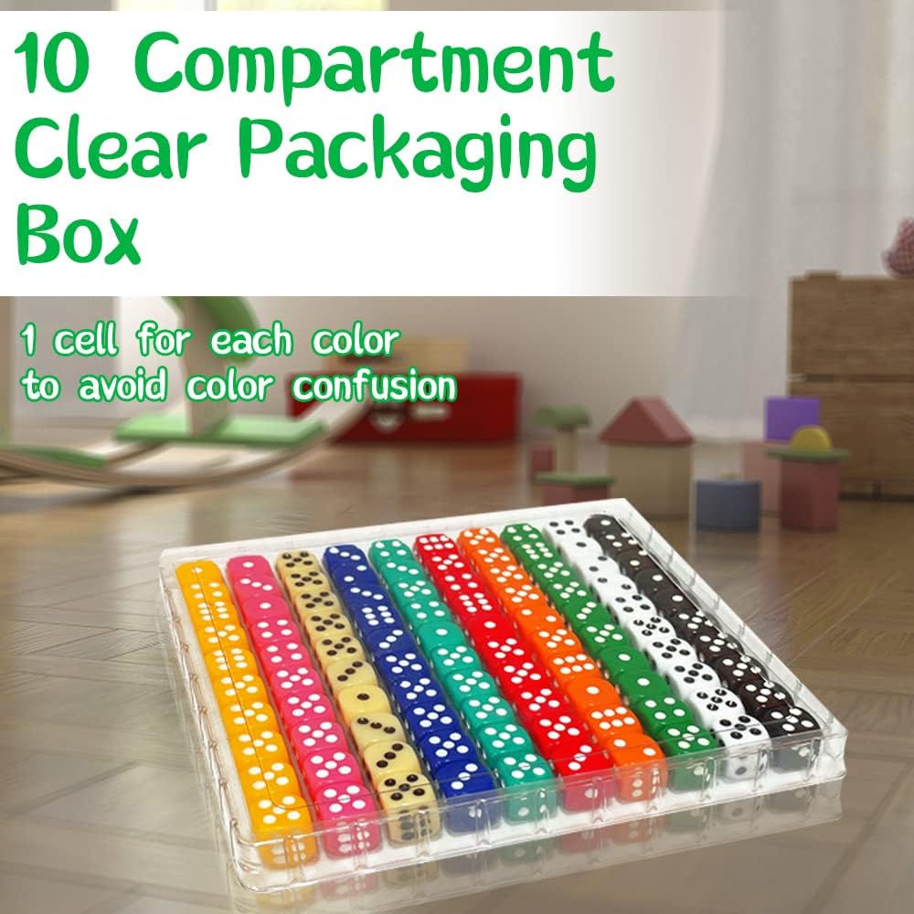 Detalle de SLSESIN 100 Pieces 16MM Dice Set with Colorful D6 and Portable Box