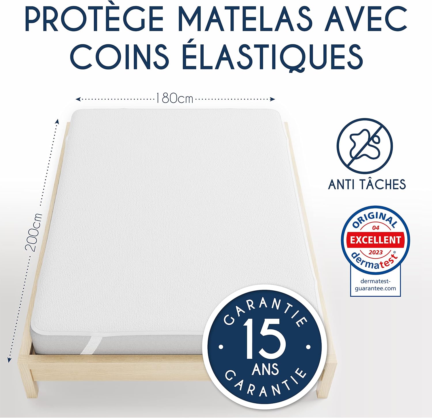 Detalle de Dreamzie Protège Matelas 180x200 cm Imperméable—Certifié Oeko-Tex, Coton Respirant et Elastiques à Quatre Coins