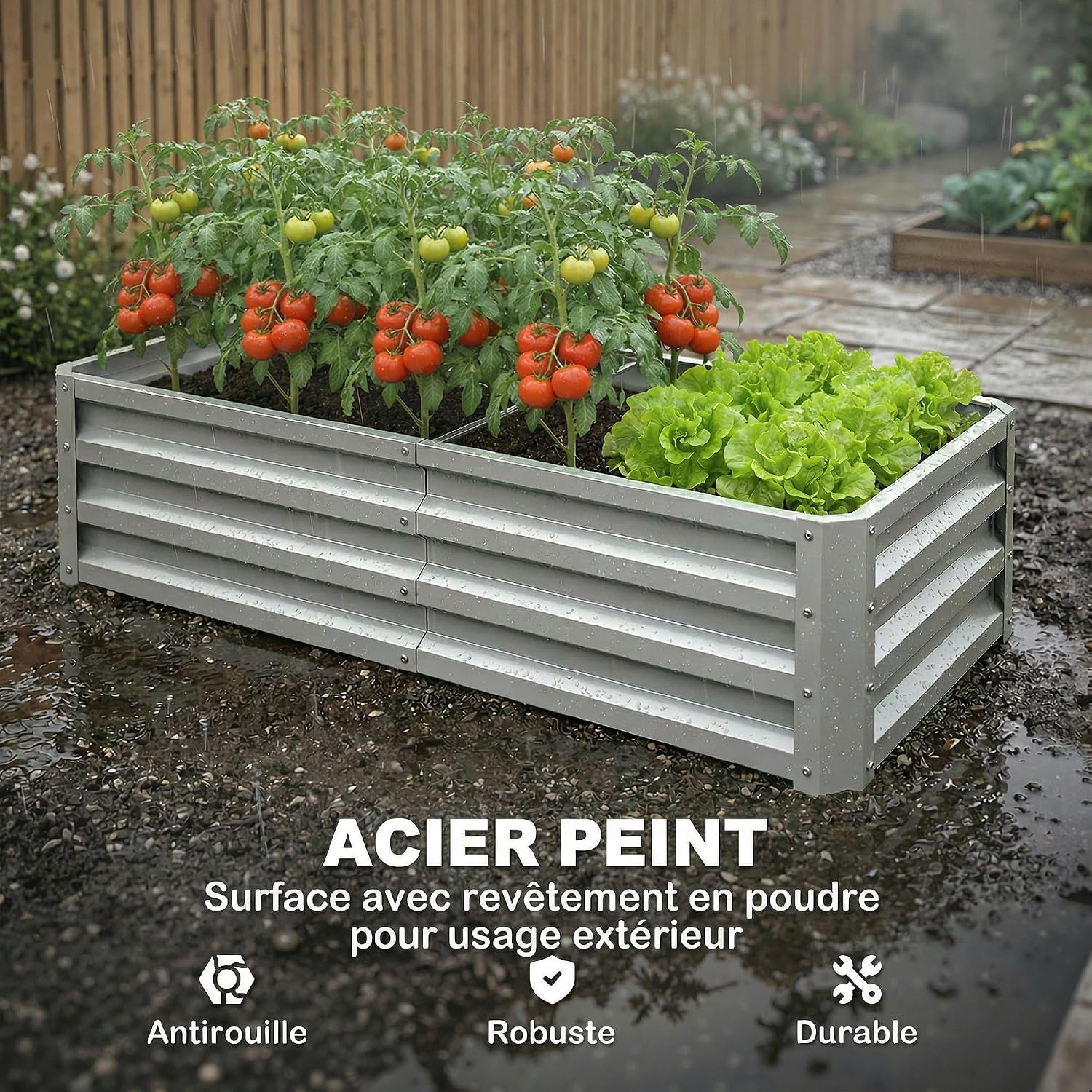 Detalle de Outsunny 845-039V01SR verhoogde plantenbak van verzinkt staal, 120 x 60 x 30,5 cm