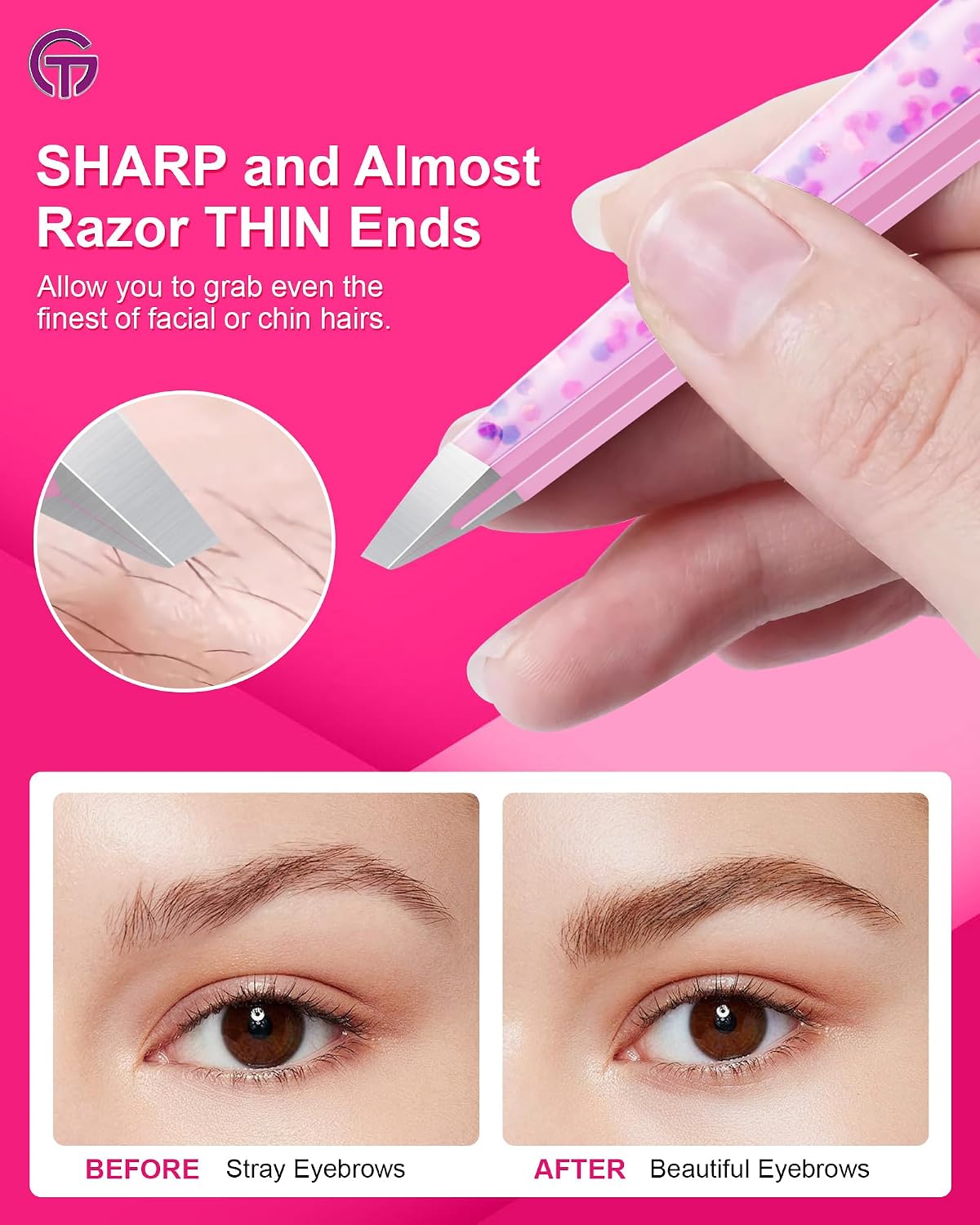 Detalle 2 de GlamTweeler Expert Eyebrow Tweezers with Leather Case 🎀