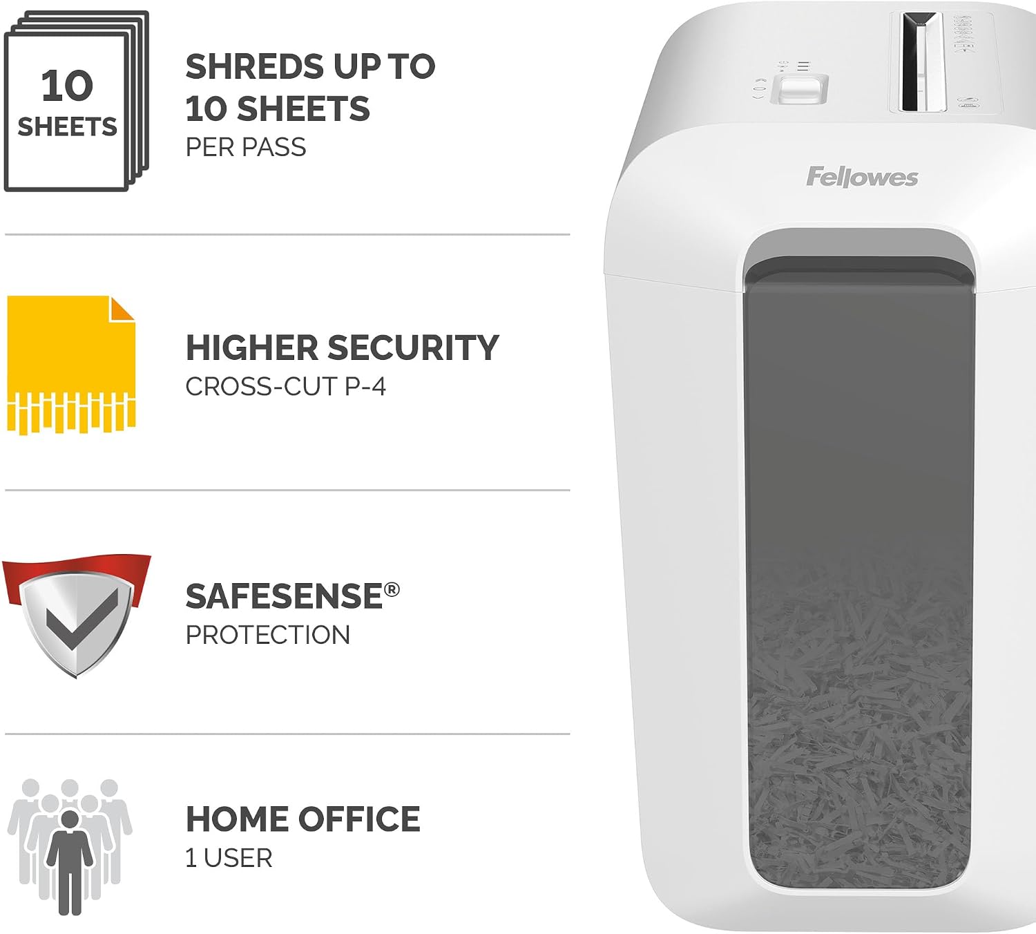 Detalle 2 de Fellowes Powershred LX65: High-Security 10-Sheet Cross-Cut Shredder for Home Office