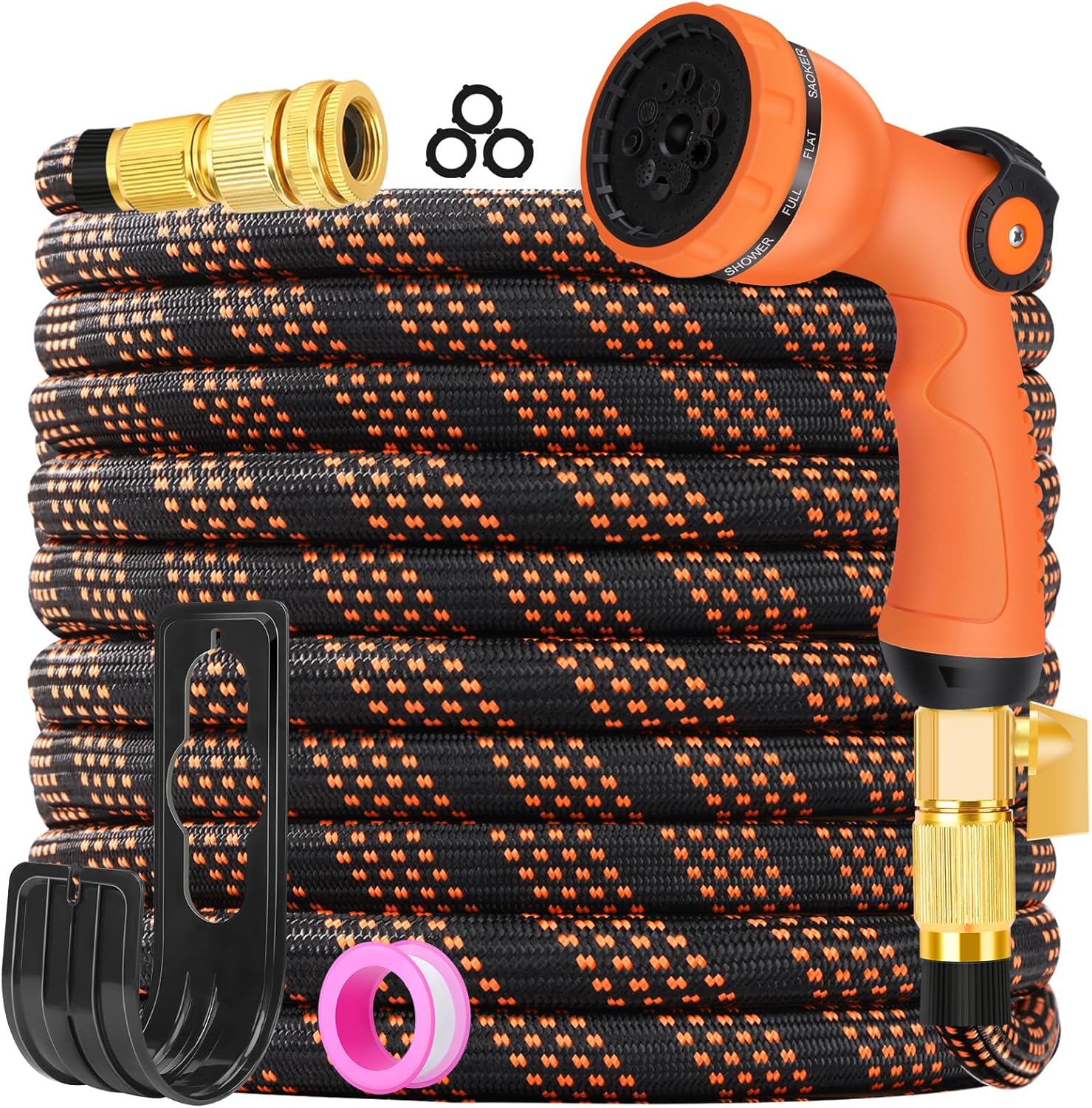 Detalle de Expandable Garden Hose 100FT with 10-Function Spray Gun and Brass Fittings