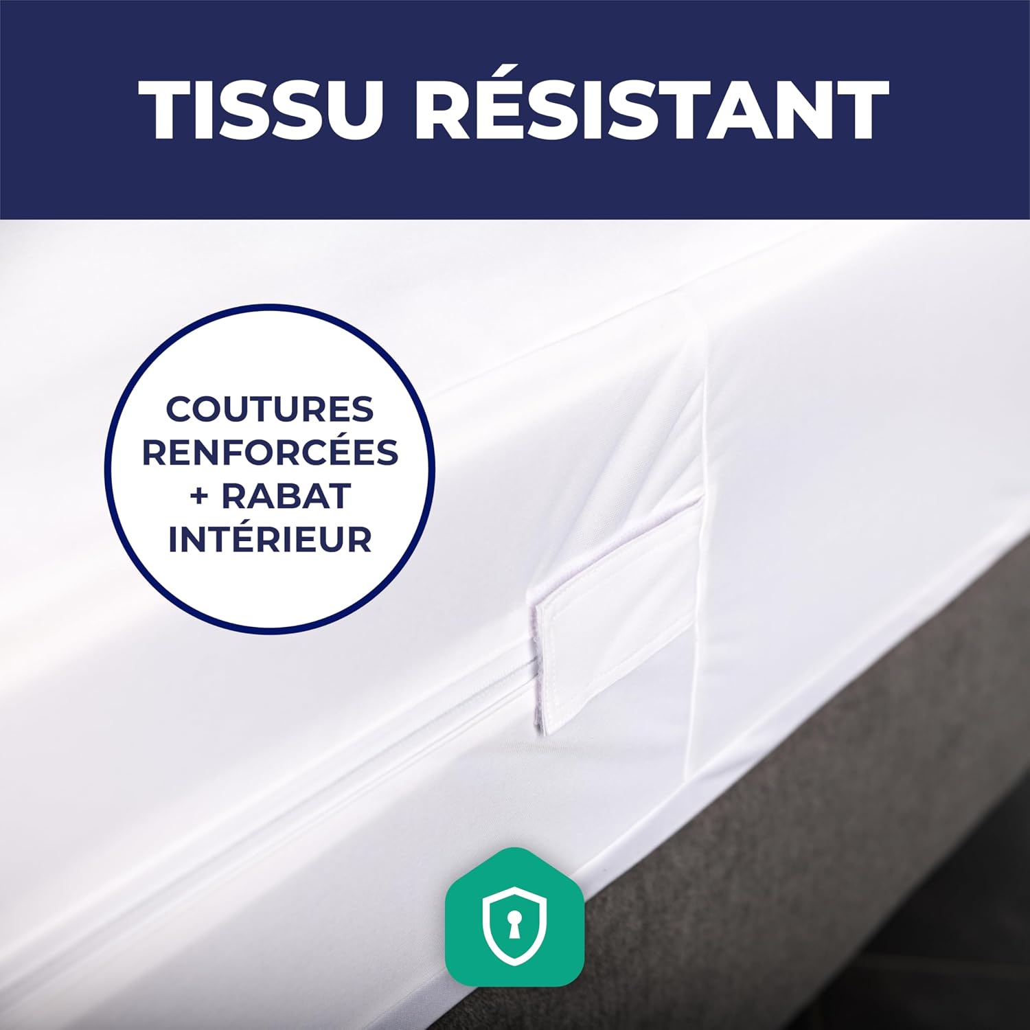 Detalle 2 de Housse Matelas Intégrale 140x190 anti-punaises de lit, imperméable et labellisée Oeko-TEX