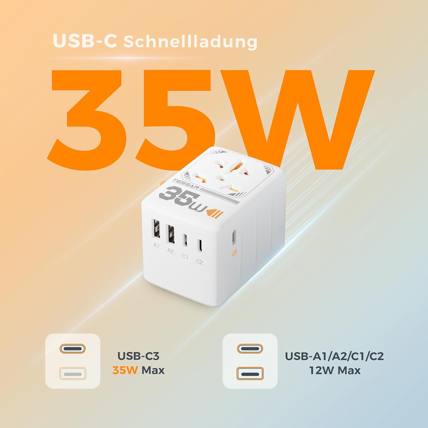 Detalle 2 de TESSAN 35W Reiseadapter Weltweit
