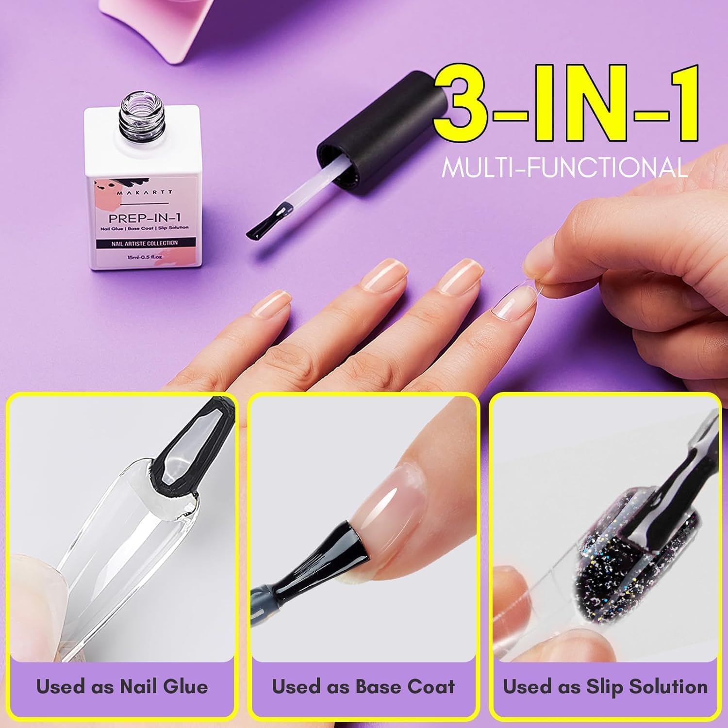 Thumbnail 1 de Makartt Nail Glue Extra Strong 3-in-1 for Acrylic Nails (15ML) – UV Cure, Base Coat and Slip Solution