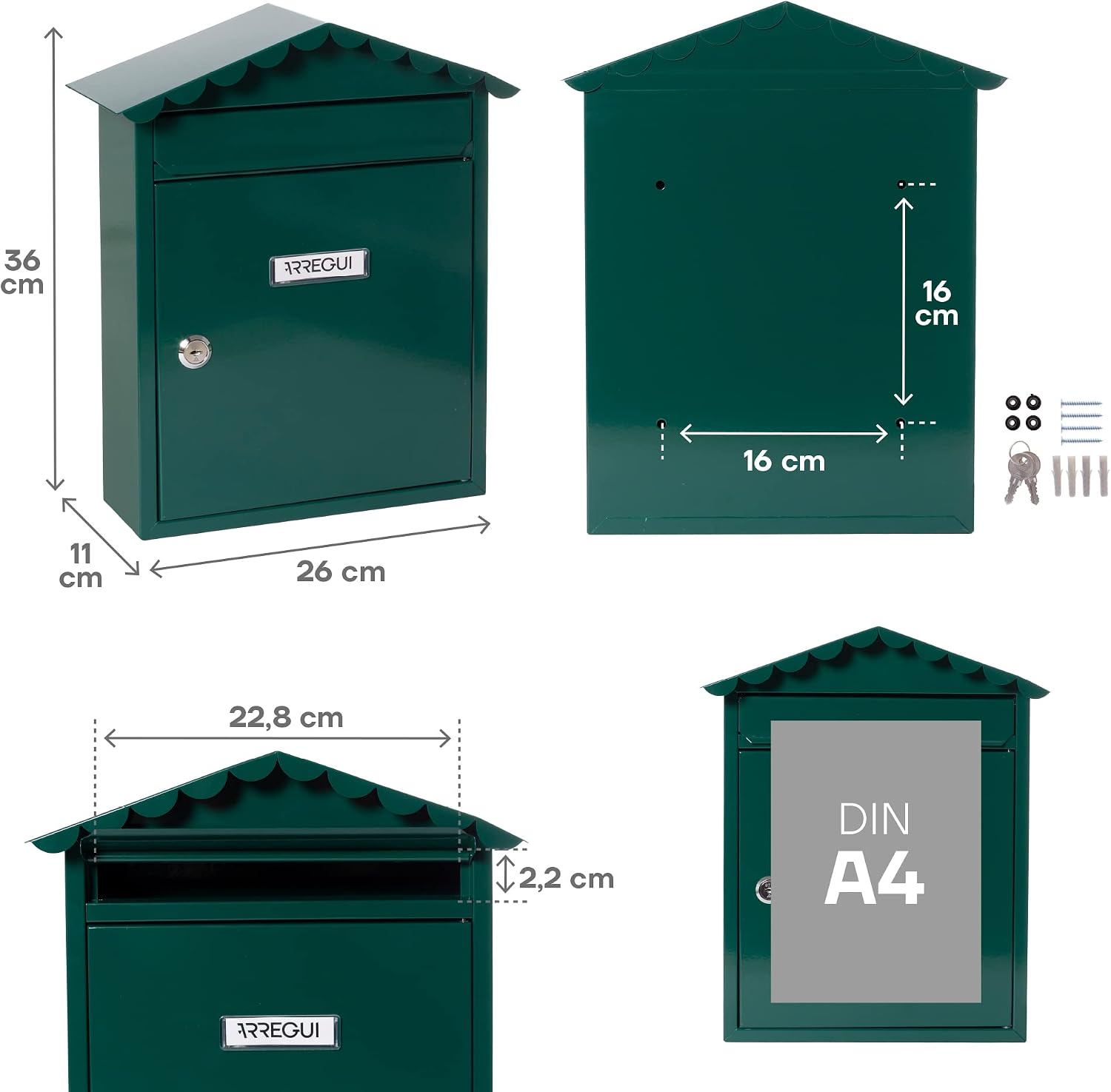 Detalle de Arregui Visit Outdoor E5743 – zielona skrzynka na listy DIN A4, do montażu na ścianie