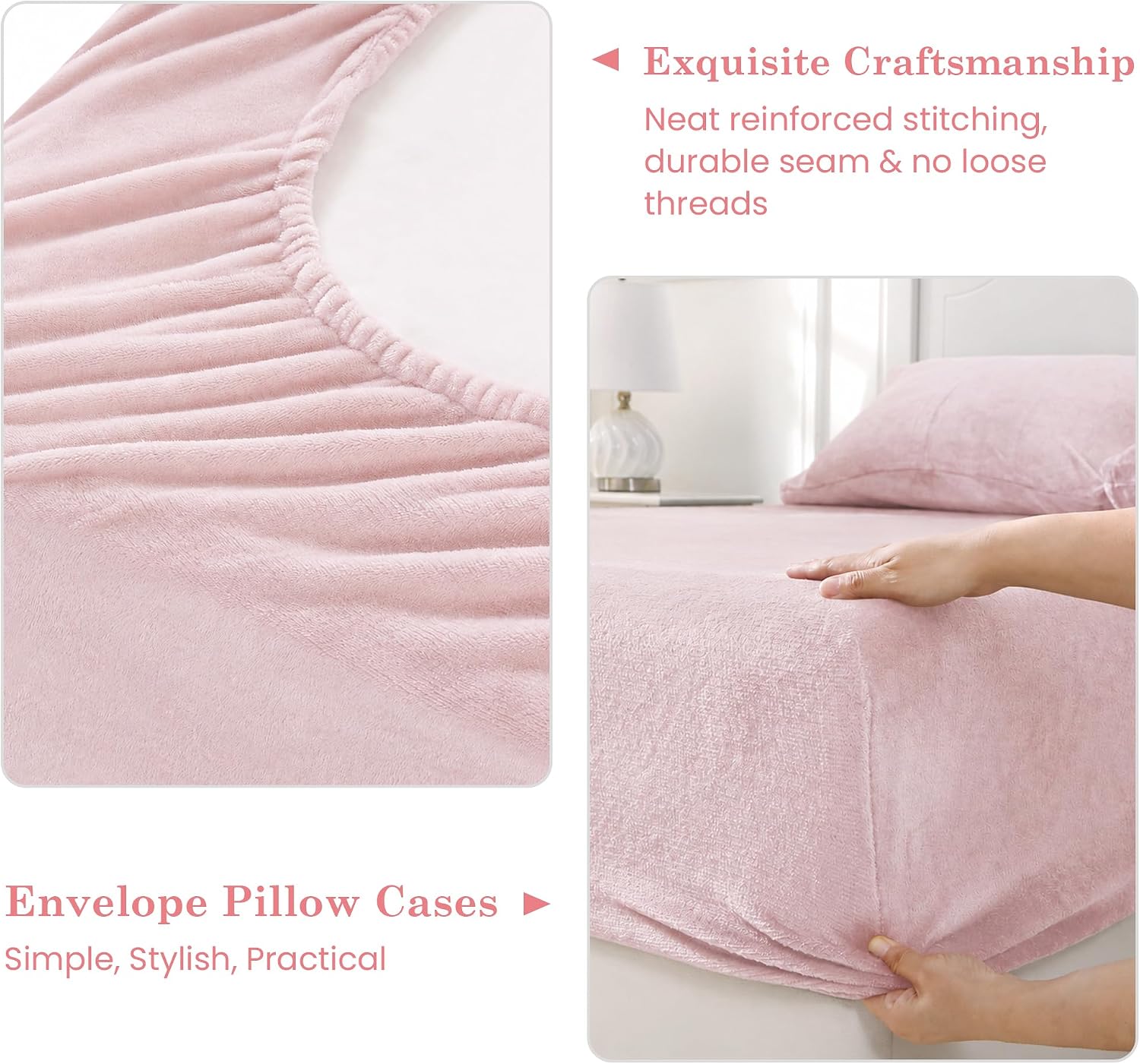 Detalle 2 de Viviland VSHTPINKQ Plush Microfleece Queen Sheet Set, Pink, 200 GSM