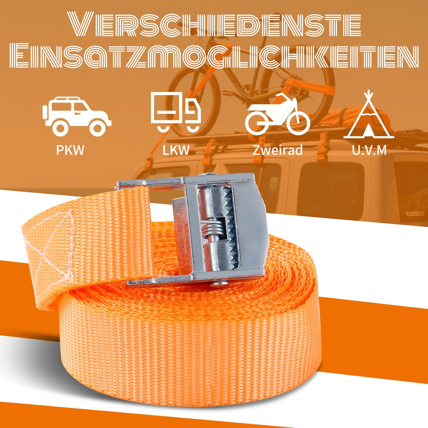 Detalle de 10 Stück Kurze Spanngurt mit Ratsche (2 m) – DIN EN 12195-2, 25 mm breit, Tragfähigkeit 250 kg