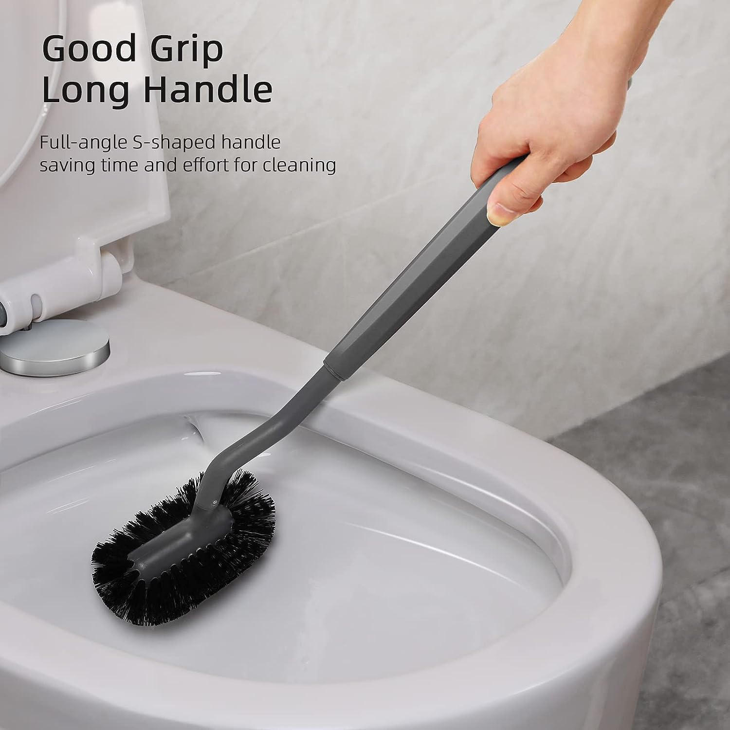 Detalle de Ensemble brosse de toilette avec support mural – Brosse WC grise pour salle de bain et WC d’invités