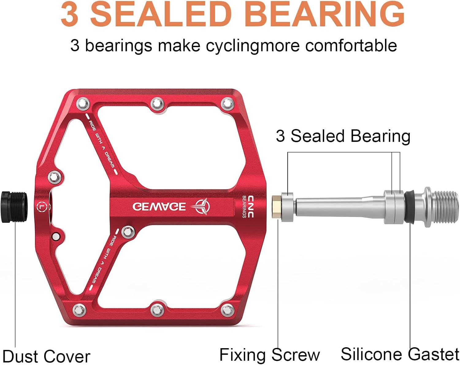 Thumbnail 3 de GEWAGE Road/Mountain Bike Pedals – 3 Bearings, CNC Machined 9/16" Flat Pedals with Removable Anti-Skid Nails