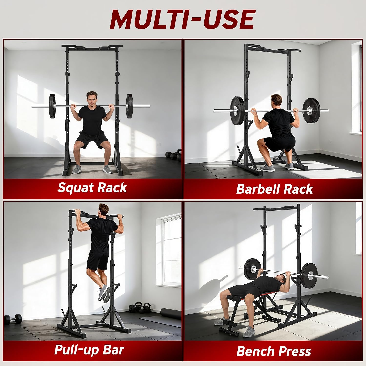 Detalle de Soozier A91-415V01BK Adjustable Squat Rack with Pull-Up Bar, 440 lb Capacity