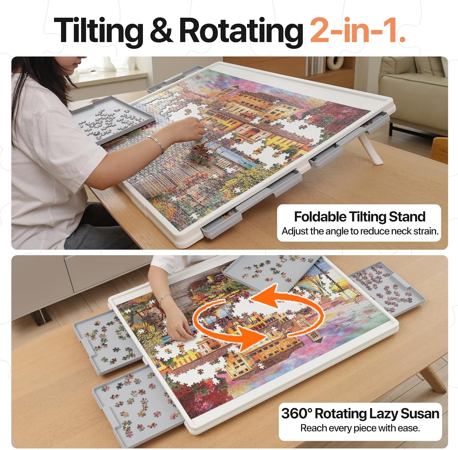 Detalle de WELGEE 1500-Piece Tilting Rotating Puzzle Board 35x27