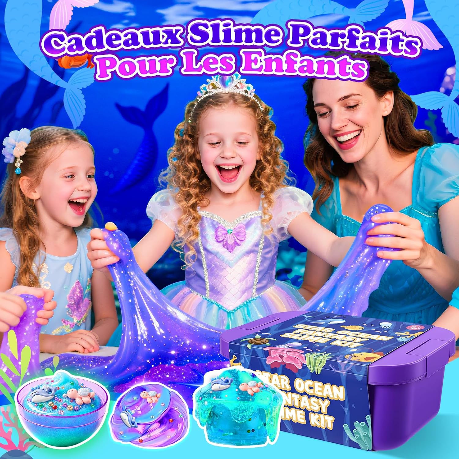 Thumbnail 6 de iKidiki slm slijmset met oceaan- en melkwegthema en glow-in-the-darkpoeder
