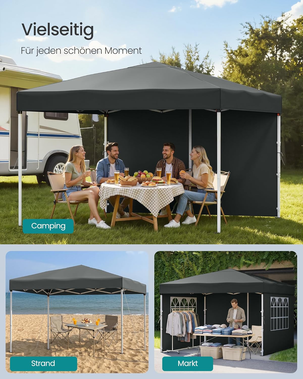 Detalle 2 de SONGMICS Pavillon 3 x 3 m (GCT104GZ01) mit Seitenwänden – faltbar & transportabel, dunkelgrau