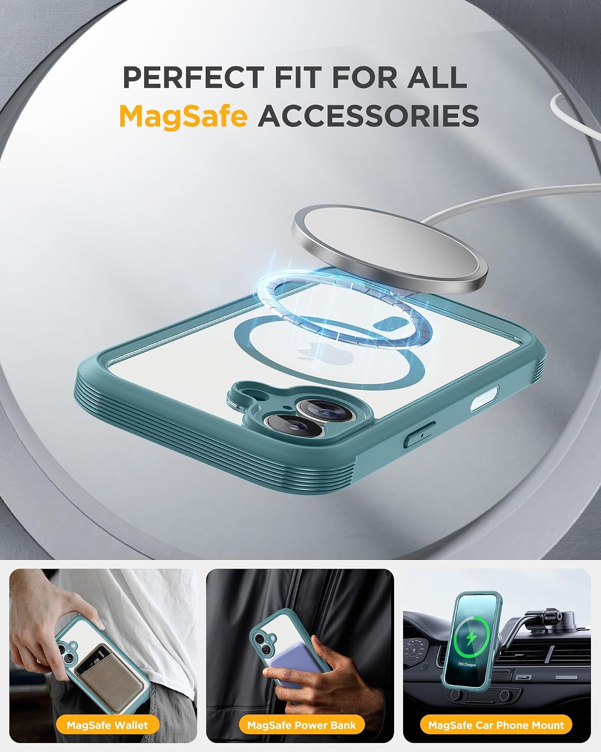Detalle de Miracase Magnetic Case for iPhone 17 (6.3-inch, Green) with built-in glass screen protector & camera control button