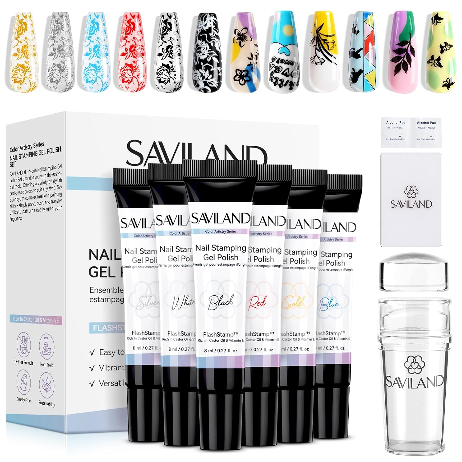 Detalle de SAVILAND Nail Stamping Gel Polish Kit, 6 Colors
