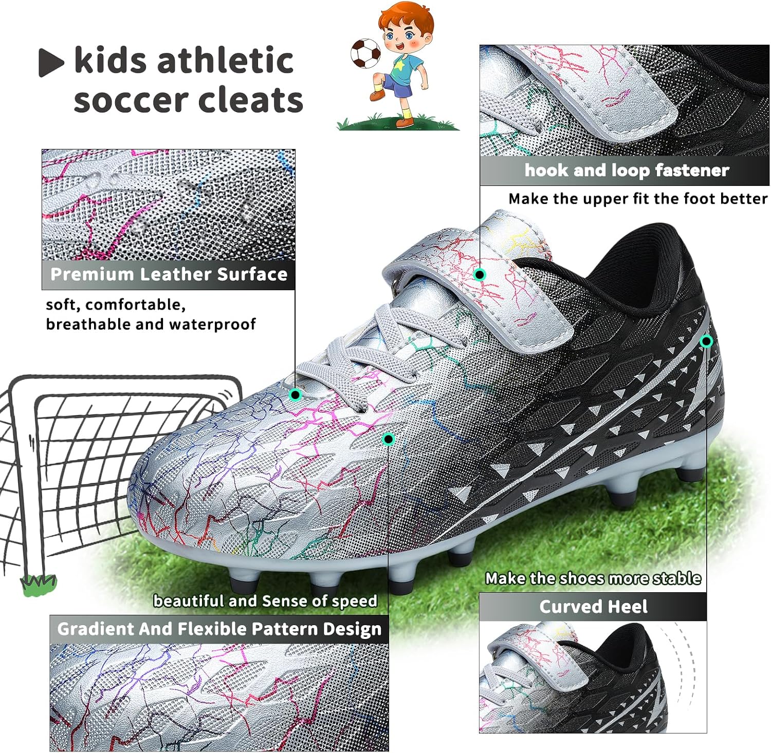 Detalle de Boys Football Boots Shoes for Kids and Teens – FG/AG Soccer Boots