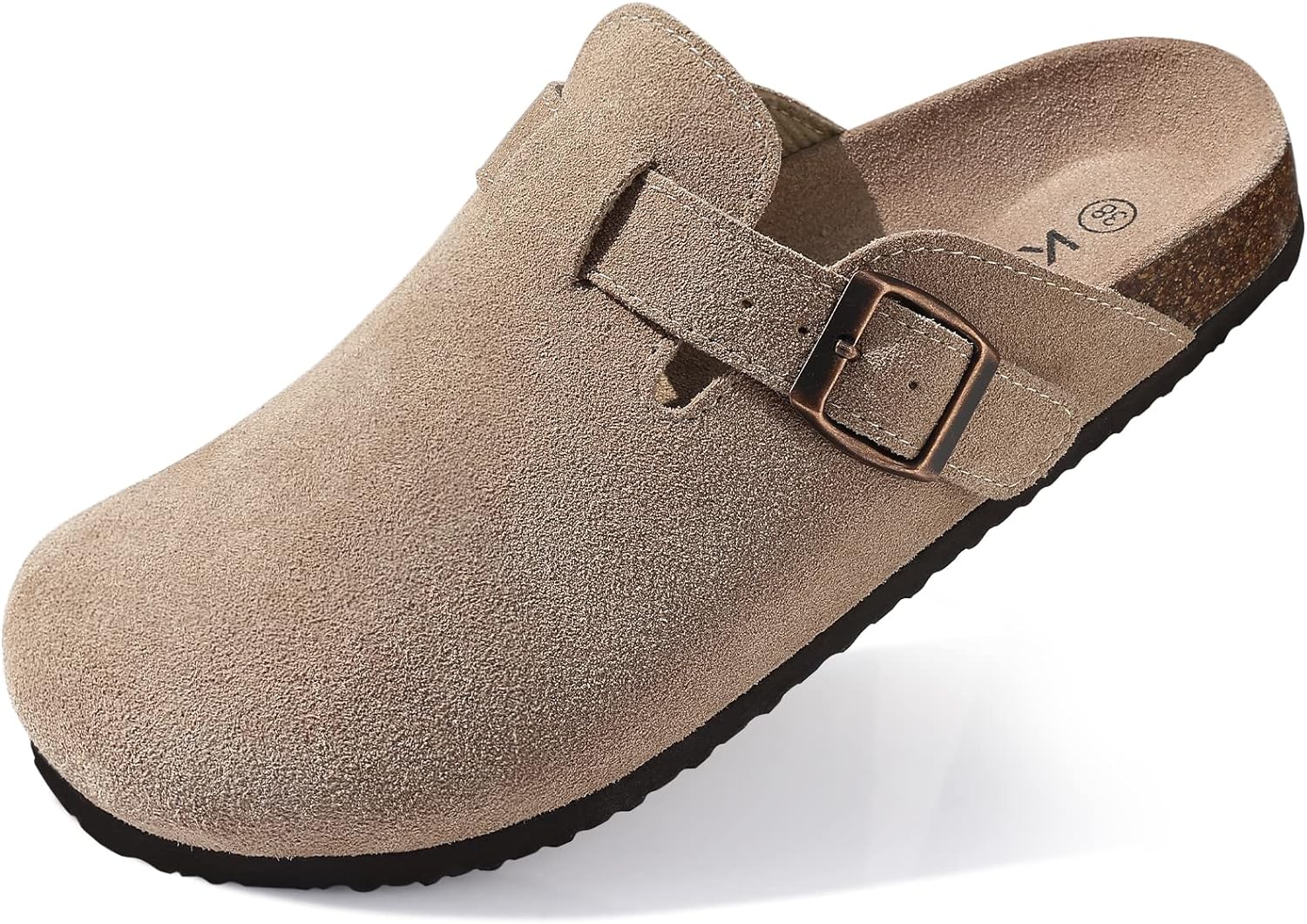 Detalle de KIDMI Genuine Suede Clogs for Women with Cork Footbed, Arch Support & Adjustable Buckle Straps
