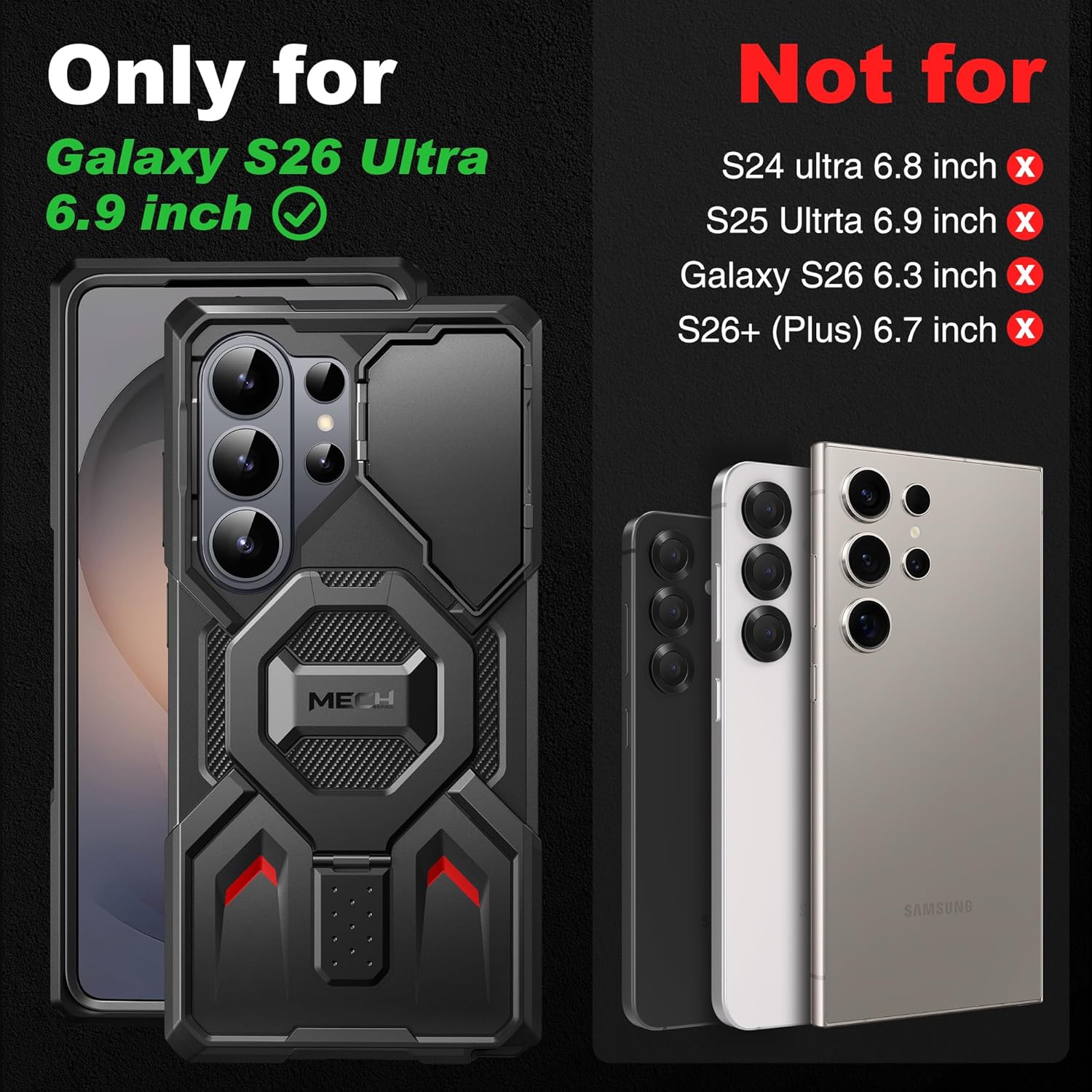 Thumbnail 1 de TONGATE Magnetic Stand Case for Samsung Galaxy S26 Ultra (MagSafe compatible) with Kickstand, Camera Cover & Belt Clip, Black