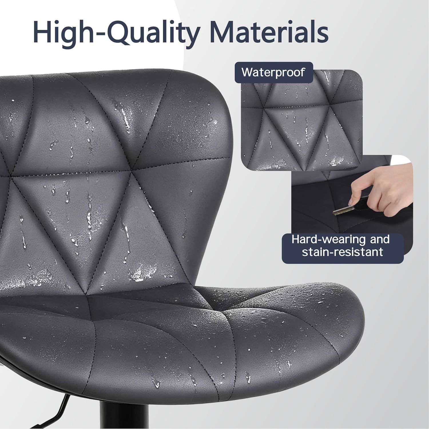 Detalle 1 de Flysky FS-6041BBK Height-Adjustable Swivel Bar Stool, Black Faux Leather