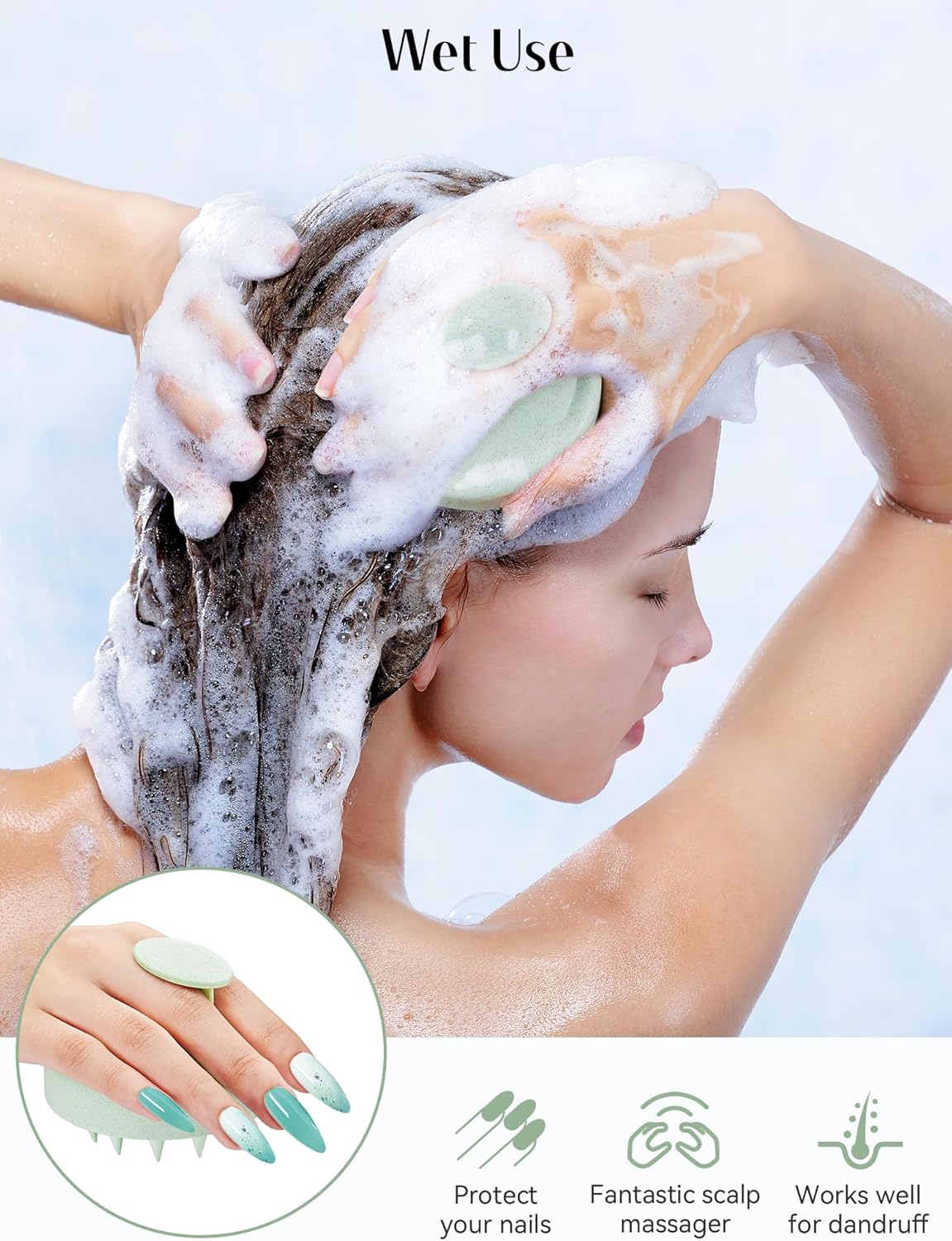 Thumbnail 3 de HEETA Masseur de cuir chevelu en poils silicone souple pour la croissance des cheveux – Brosse à shampooing vert menthe