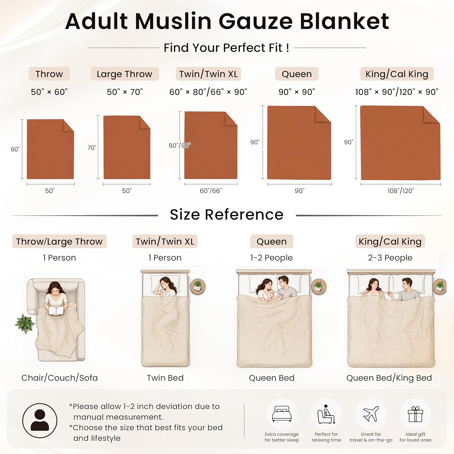 Thumbnail 5 de Love's Cabin 6-Layer Cotton Muslin Blanket 60x80"
