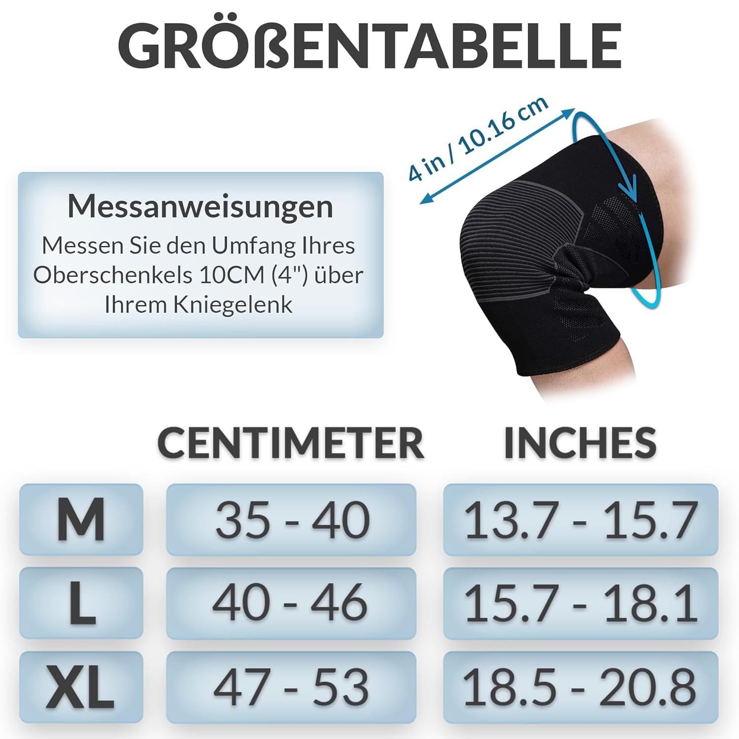 Detalle de 360 RELIEF Kniebandage für Herren & Damen – 2er-Set Kniestütze für Sport, Gym & Joggen (Knie-Kompressionsbandage) – Schwarz/Grau