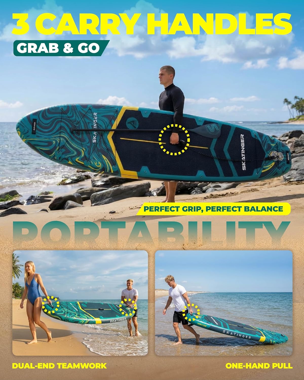 Thumbnail 5 de Skatinger 11'6" x 35" Super Wide Inflatable SUP Board (Up to 450 lb) w/ 100L Backpack, Shoulder Strap & 10" US Fin